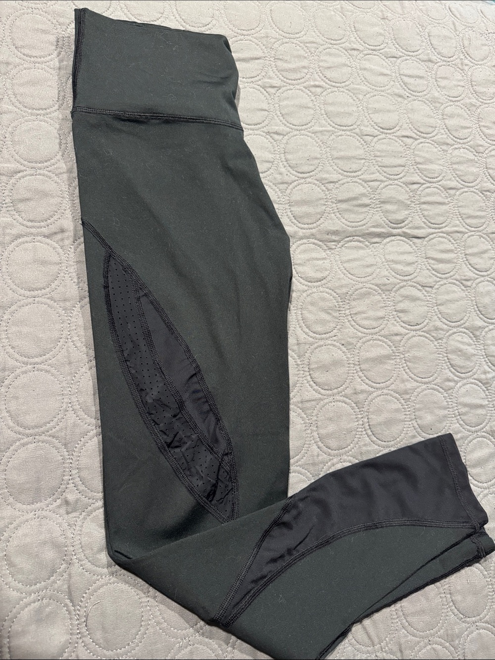 aerie Black High-Waist Leggings with Mesh Insets